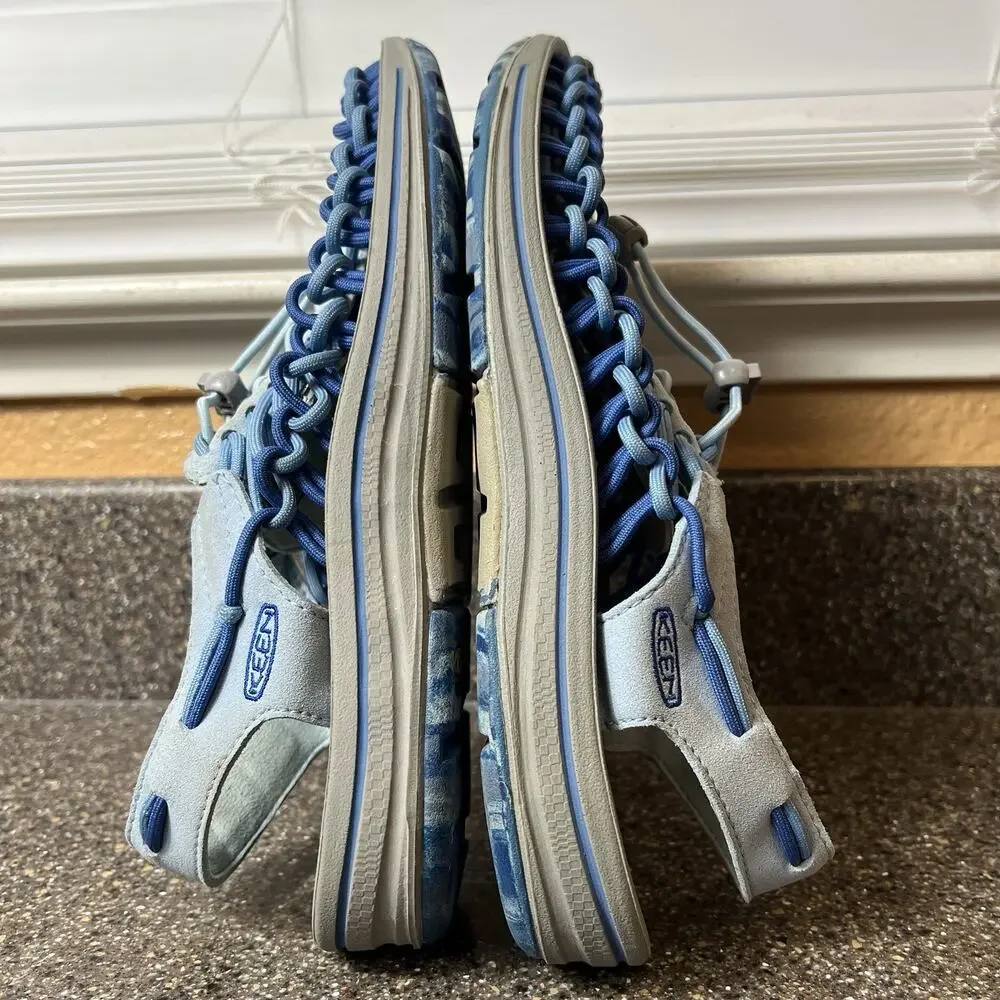 Keen Uneek Sandals Women's Sz 10.5 Blue Woven Bungee Lacing Hiking Trail Slip On